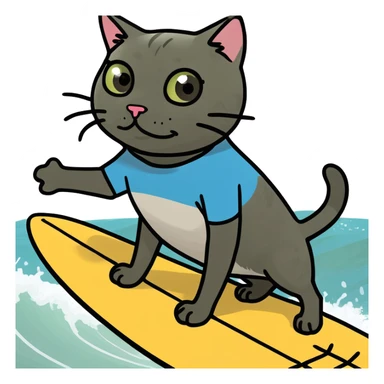 Cat on surfboard  sticker