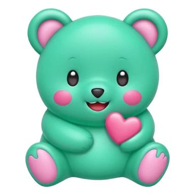 Oso gummy color verde agua  corazón rosa kawaii con cuerpo entero sticker