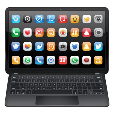 A simple black laptop displaying app icons in a 6x4 grid sticker