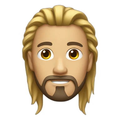 Men with long, tied hair and a goatee sticker