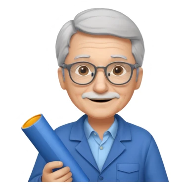 A wise old engineer with warm smile, blueprint rolled under his arm.
 sticker