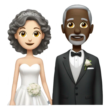 Wedding White woman bruntte  with older black man gray hair sticker