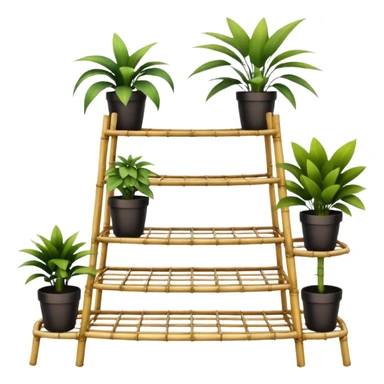 Large curved multi-tier plant rack constructed from thin bamboo poles  sticker