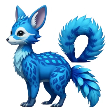 Feral Rare Fantasy vibrant tropical cobalt-blue and cyan Vernid-Trico-species-creature by LiLaiRa, random markings, tufted tail, tufted ears, full body sticker