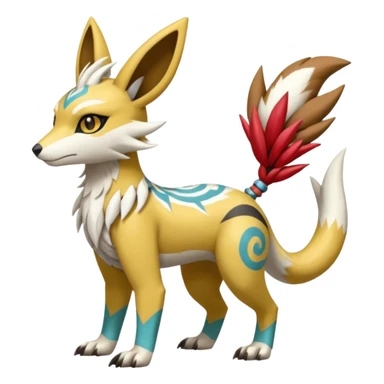 Tropical Tiny Marked Patterned Tribal WereGarurumon-Linoone-Meloetta-Renamon-Zangoose-fusion-hybrid-creature (full body) sticker