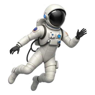 Stylized futuristic astronaut in mid-flight pose, heroic silhouette, dynamic diagonal motion lines sticker