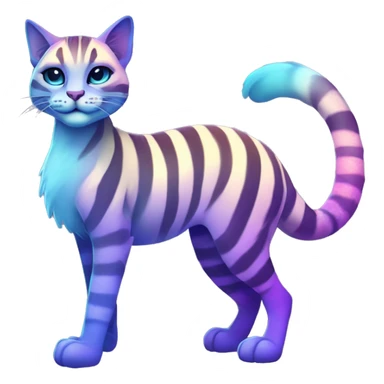 Colorful vernid fantasy creature LiLaiRa Kamirah Falvie whiskers paws full body purple blue gradient stripes braided tail feline sticker