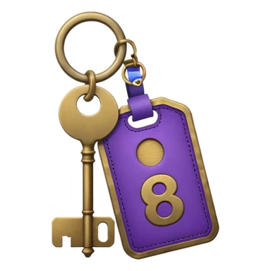 antique brass hotel key with large purple leather room number tag sticker