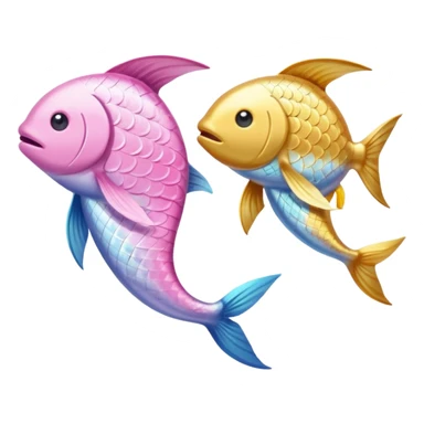 Two long fish one light pink one gold swimming oposite directions around each other, one up one down Pisces sticker