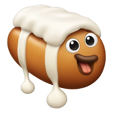 A sausage with white stuff on the top sticker