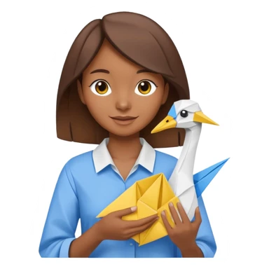 happy-african-young-girl-with-brown-hair-in-a-white-kanga-shirt-holds-an-origami-yellow-and-blue-crane sticker