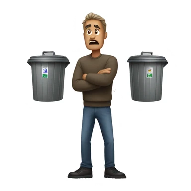 Angry man with three trash cans sticker