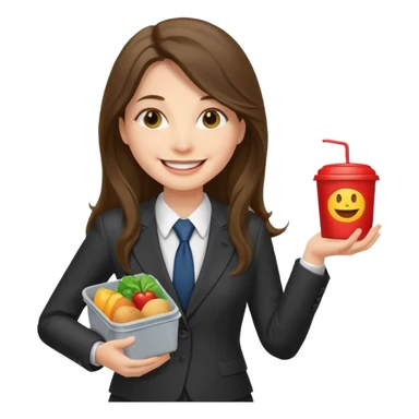 long haired woman with suit holding food container sticker