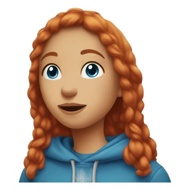 A girl with short red hair wearing blue hoodie. She has blue eyes. She is smiling. She blows a kiss. sticker