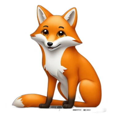 An orange fox sits at a laptop  sticker