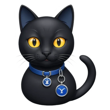 Black cat with navy AirTag sticker