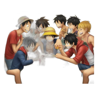 luffy eating meet with all his buddy sticker