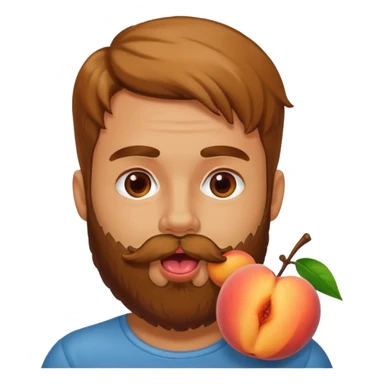 Man with beard licking peach sticker