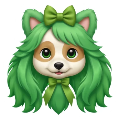 dog with long green hair and bow sticker