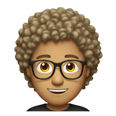 White man with small beared curly hairs in black t shirt wearing glasssess sticker