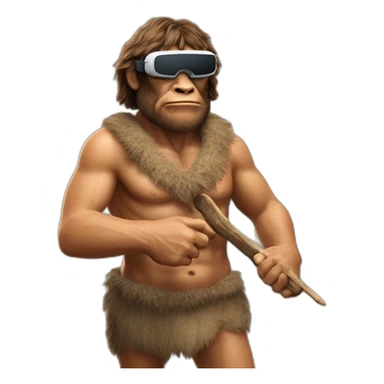a Stone Age Neanderthal hunter-gatherer with virtual reality goggles sticker