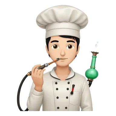 A white guy with black hair and smoking a modern hookah with a Chef's hat and has the hose in the hand sticker