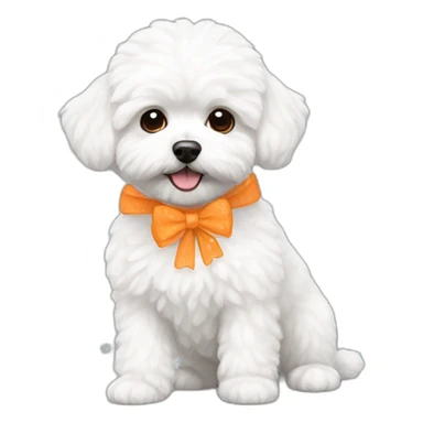 white maltipoo with orange snowflake sticker