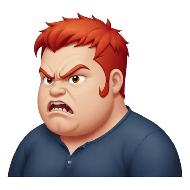 chubby young angry man in profile view with red hair and sharp fangs sticker