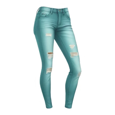 Hyper Realistic isolated side view of a pair of light teal distressed jegging pants. sticker