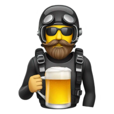 Scuba diver with mustache and beard drinking a mug of beer sticker