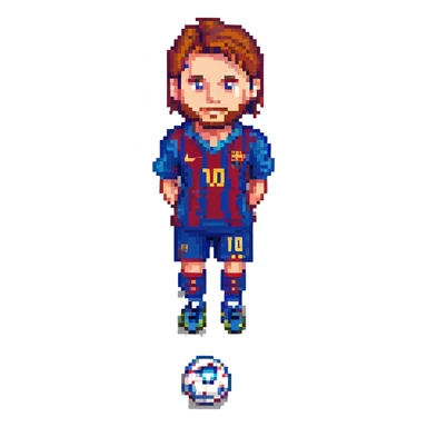 pixel art Lionel Messi, soccer uniform, dribbling sticker