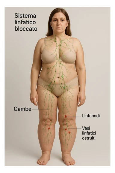Donna con sistema linfatico bloccato con focus sulle gambe immagine realistiche 4k in italiano sticker
