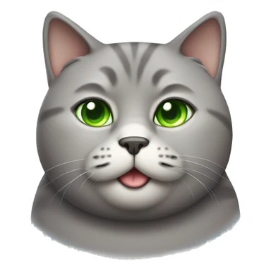 grey fat cat, looking cute and round, green eyes sticker