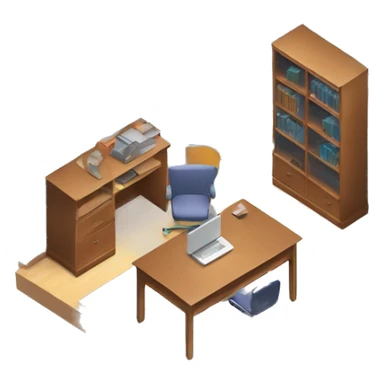 isometric square transparent solid outline border containing an office desk where a laptop and a set of books are arranged sticker