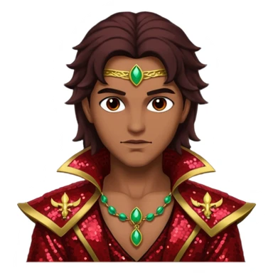 Samael, Poison of God from Gods and Goddesses with tan skin, long dark brown hair, dark red sequin outfit sticker