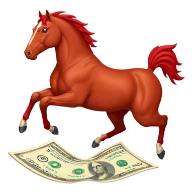 red horse agressive jumping across money bill sticker