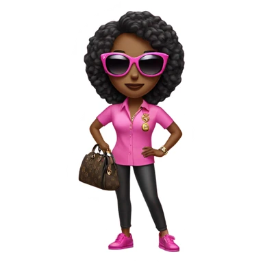 Create a black diva with sunglasses on holding a Gucci bag with money in a pink shirt sticker