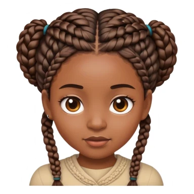 Short black girl with braids and a big head sticker