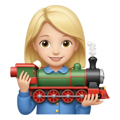 small girl holding train toy sticker