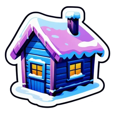 Blue wooden hut, in winter sticker