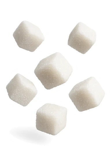 emoji stile iphone di zollette di zucchero che fluttuano in aria, iperrealistico 4k, isolato su sfondo bianco sticker