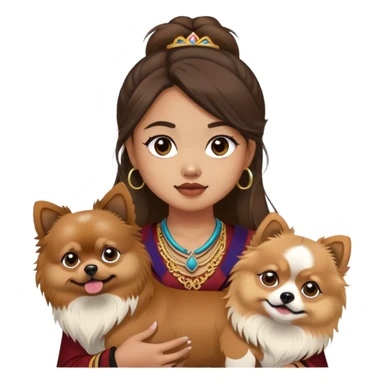 filipino girl with bands and a brown pomeranian and a tibetan spaniel  sticker