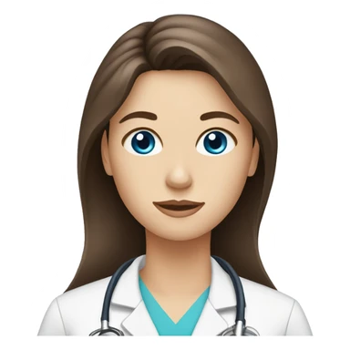 long brown hair, blue eyes, female doctor emoji sticker