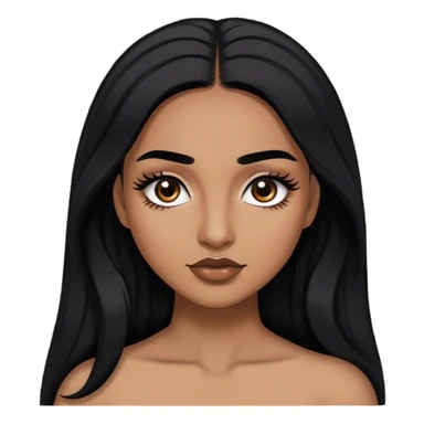 Woman with medium brown skin, medium arched dark brown eyebrows, full lashes,and long black hair sticker