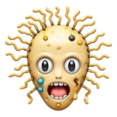 absolutely insane emoji with eyes popping out of sockets on springs, brain partially exposed, multiple gigantic polka-dotted tongues flailing in all directions, tiny explosions around head, face melting, completely deranged look sticker