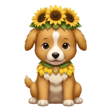 puppy sitting and with sunflower crown sticker