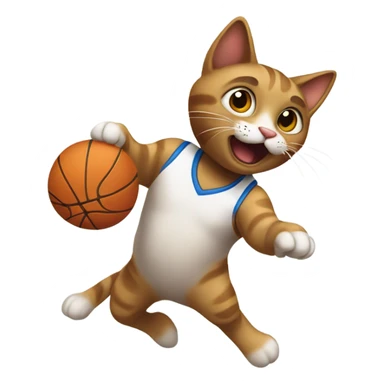 cat jumping dramatically with basketball ball in hand looking like its about to dunk (no hoop) sticker