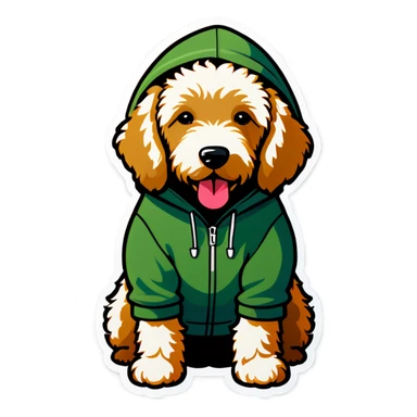 Goldendoodle wearing a hoodie sticker