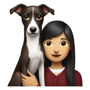 A girl with the hair red-wine coloured hugging a black and whippet sticker