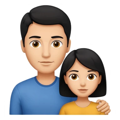 A family of a man, a woman and a boy, slightly tanned, having black hair sticker